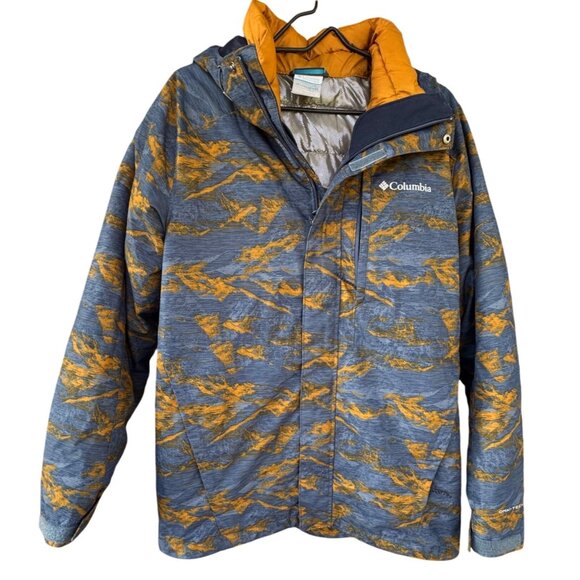 Columbia Mens Large Interchange Jacket Blue/Gold Camouflage Waterproof Coat - Picture 1 of 12